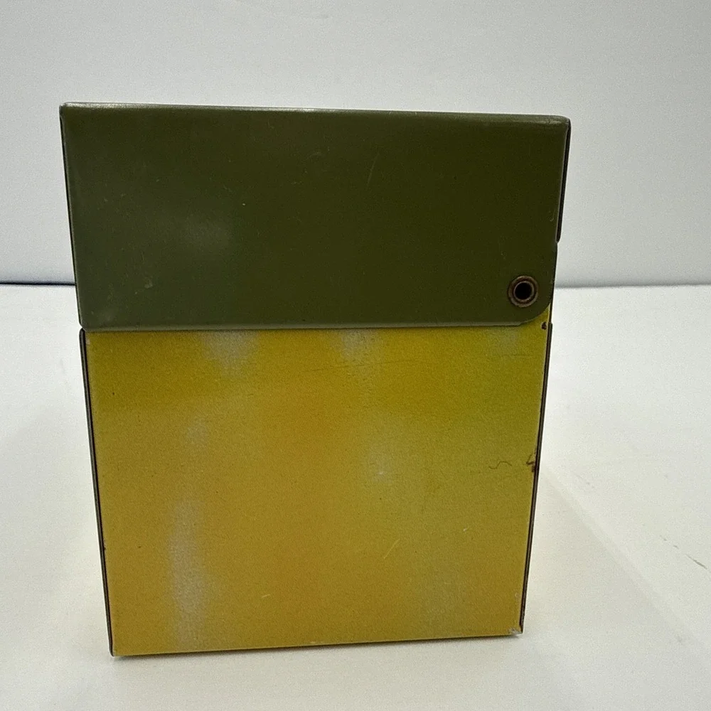Vtg Ohio Art Co Tin Metal Recipe Box Card Holder Green & Yellow Floral